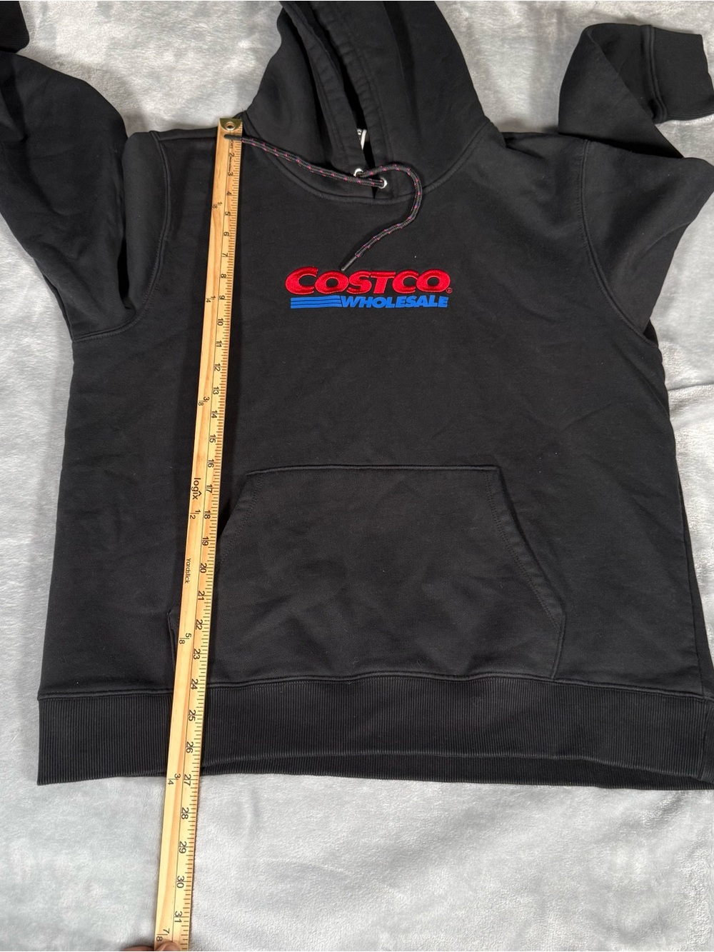 Costco Kirkland Embroidered Hoodie Mens Large Drawstring Washed Black - Picture 6 of 7